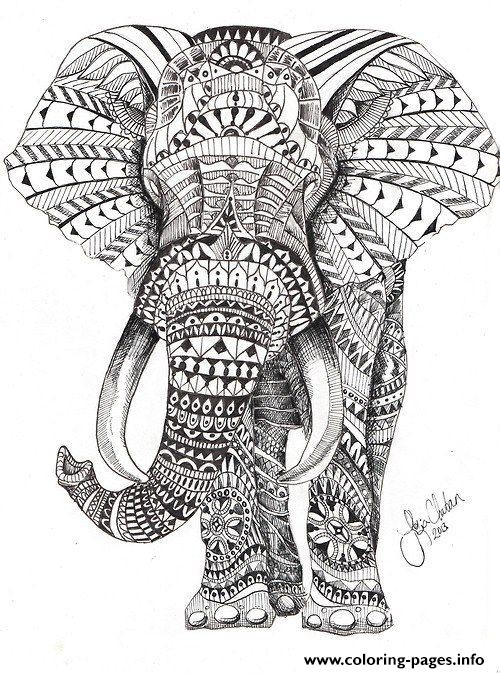 Elephant Adult Coloring Pages Colored Printable 500x673 Elephant Adult Coloring Pages Colored Printable