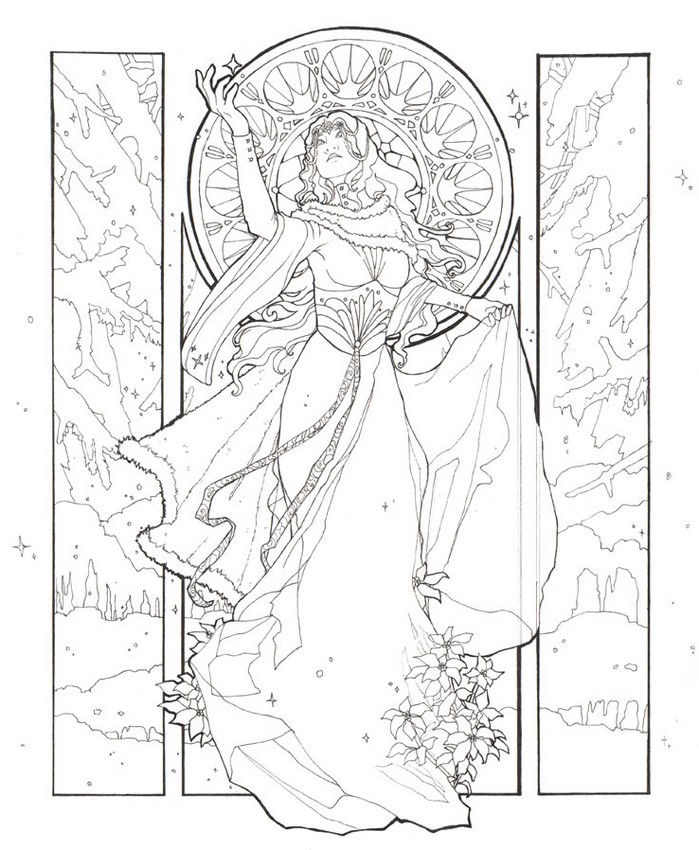 699x850 Adult Coloring Page Winter Woman In Winter 7
