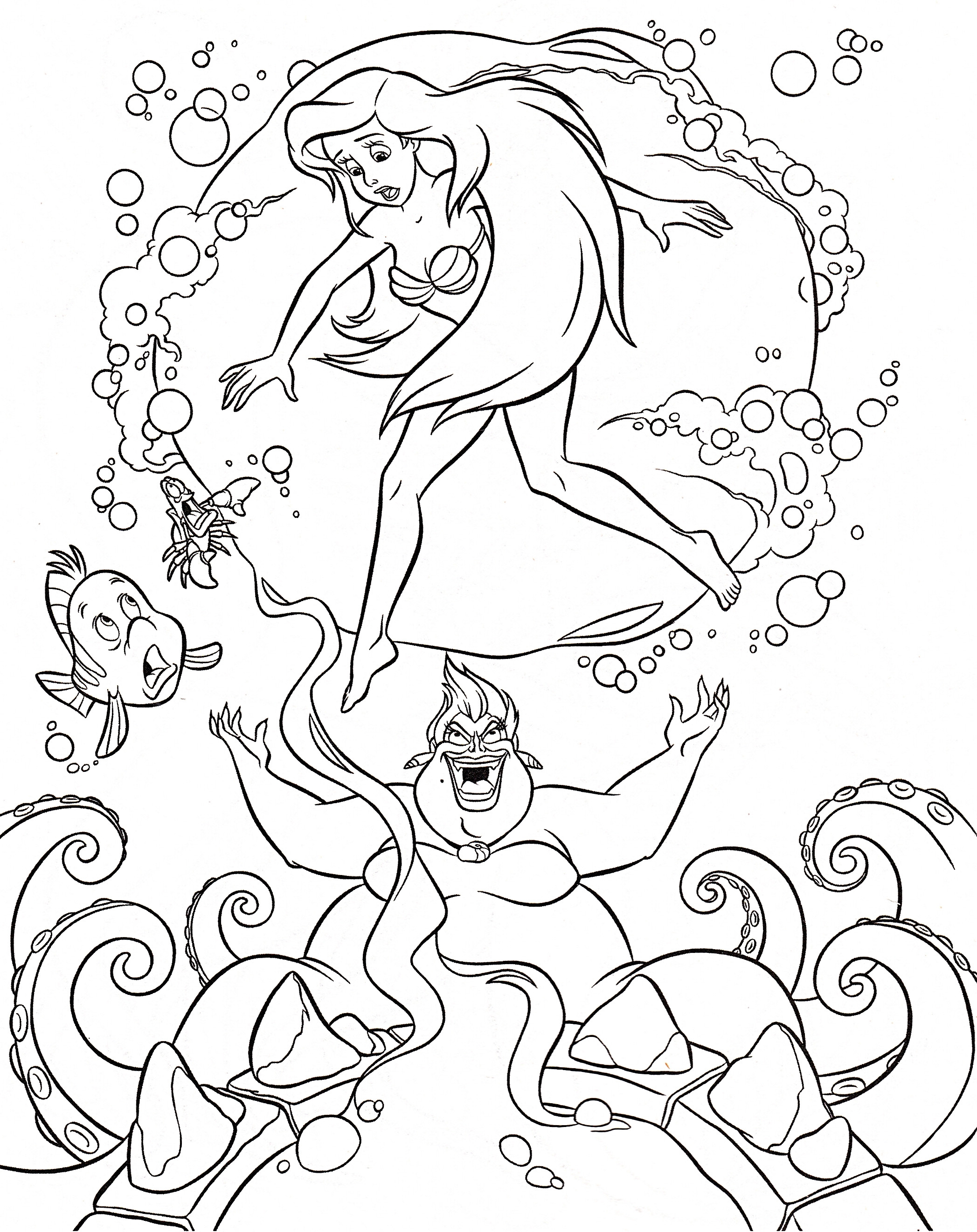 2095x2640 Walt Disney Coloring Pages Flounder Sebastian Princess Ariel