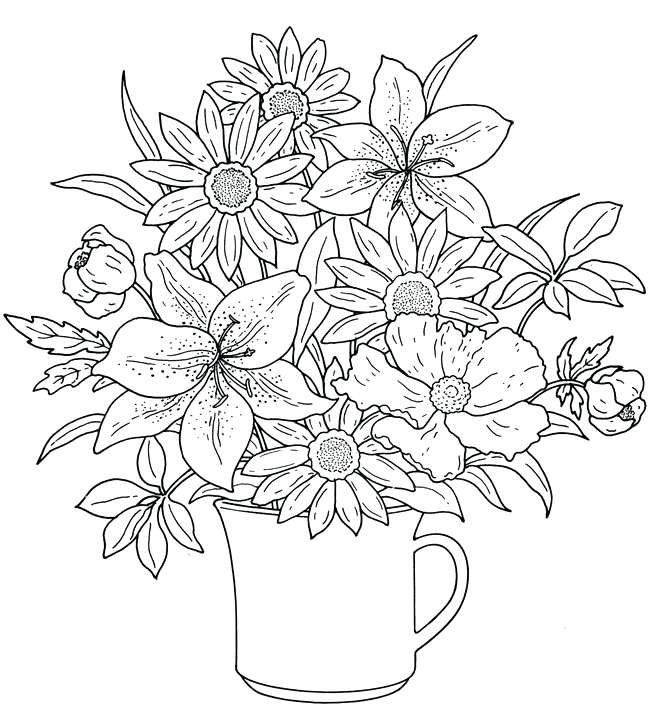 Flower Coloring Pages Flower Bouquet Coloring Pages Colouring 650x722 Flower Coloring Pages Flower Bouquet Coloring Pages Colouring