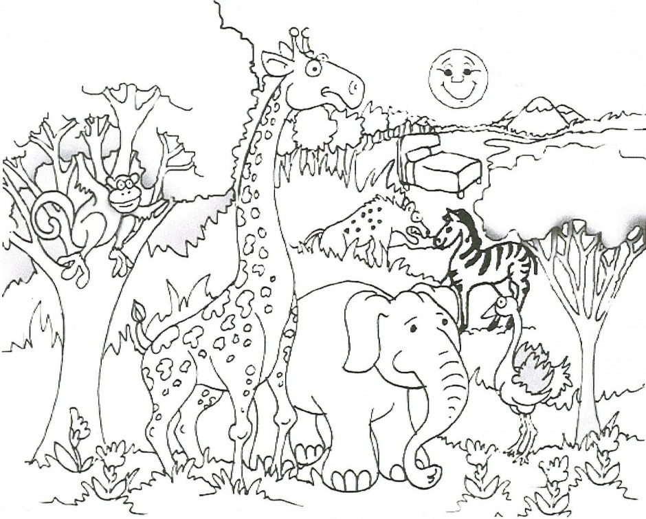 Preschool Jungle Coloring Pages With Giraffe Elephant Monkey Zebra 940x755 Preschool Jungle Coloring Pages With Giraffe Elephant Monkey Zebra