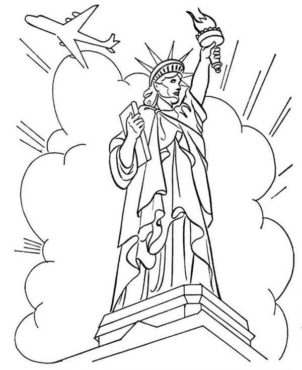 600x734 Statue Of Liberty In Front Of Cloud And Air Force One Coloring