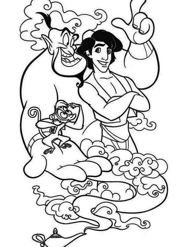 600x832 Aladdin And His Two Companion, Abu And Genie Coloring Page
