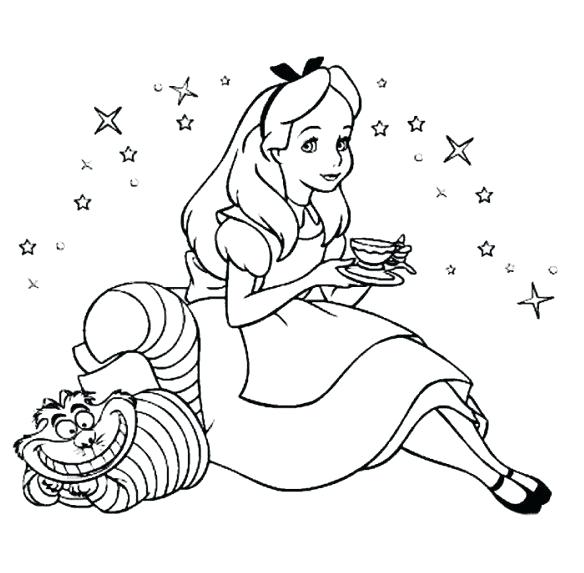 584x573 Drinking Tea With Cat In Wonderland Coloring Pages Drinking Tea