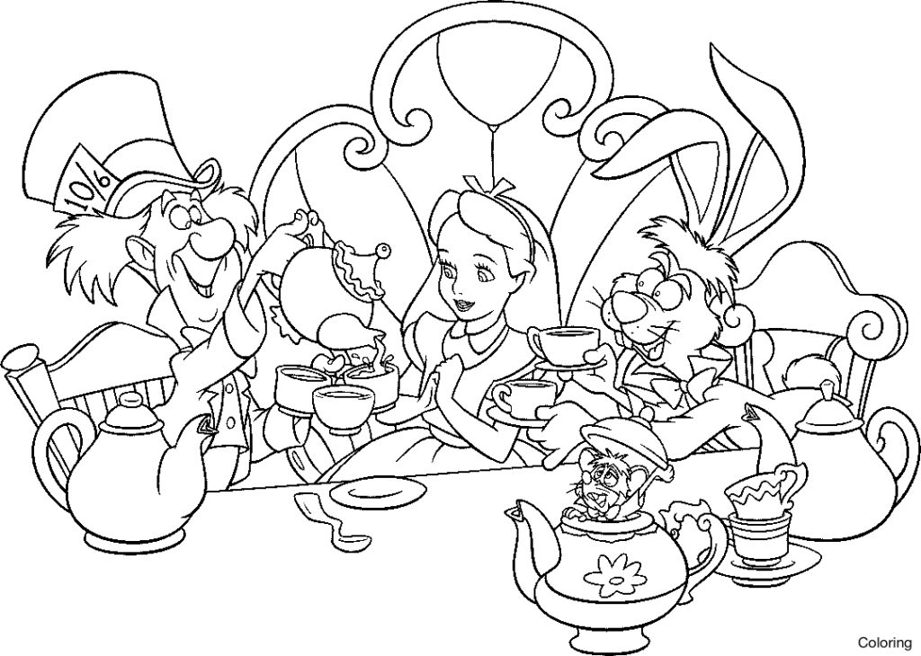 1024x730 Alice In Wonderland Coloring Page 8
