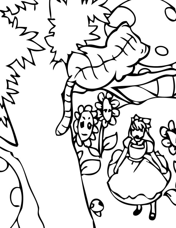 600x776 Cheshire Cat Talk To Alice In Alice In Wonderland Coloring Page