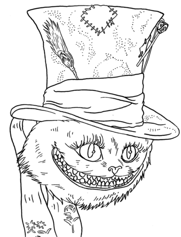 368x480 Tim Burton S Cheshire Cat Coloring Page Free Printable Intended