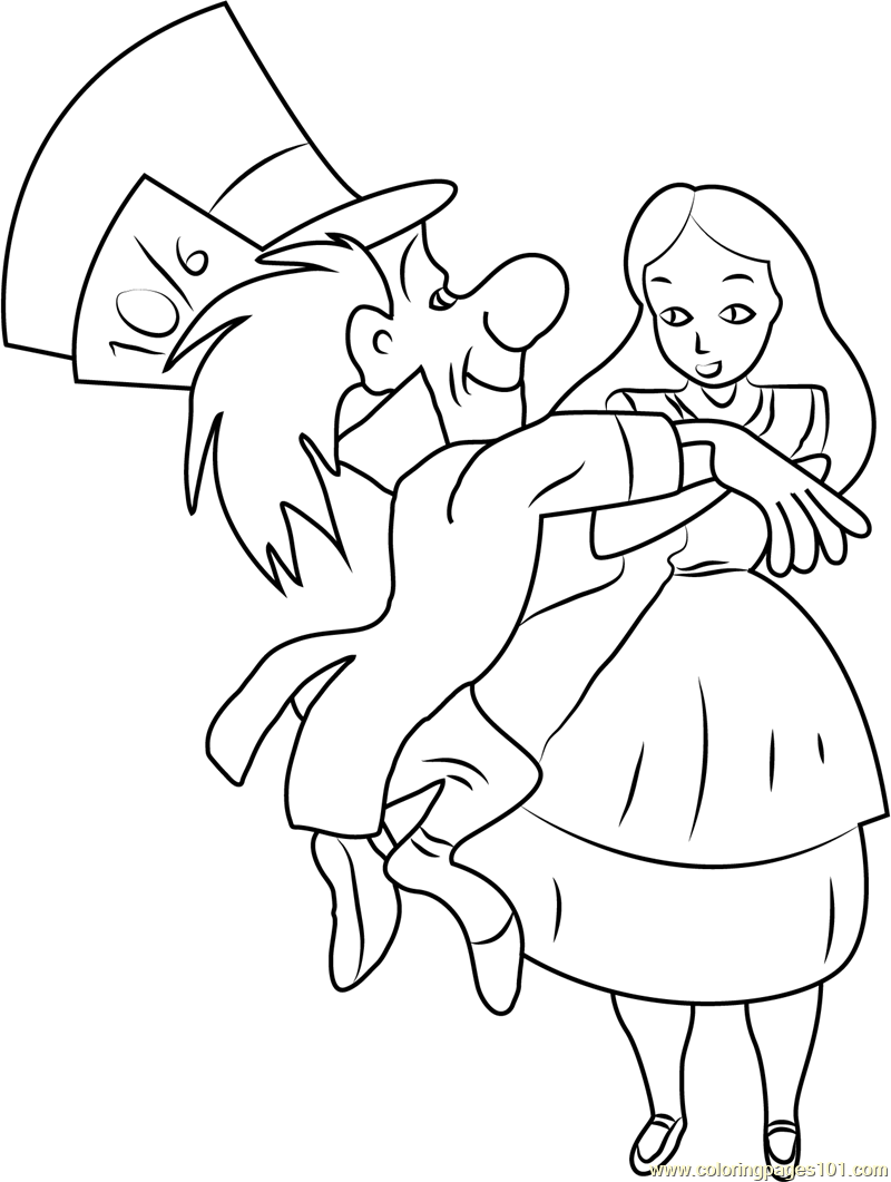 Alice In Wonderland With Mad Hatter Coloring Page 800x1061 Alice In Wonderland With Mad Hatter Coloring Page