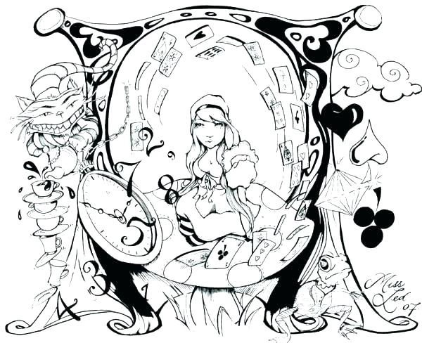 Alice In Wonderland Color Pages 600x488 Alice In Wonderland Color Pages