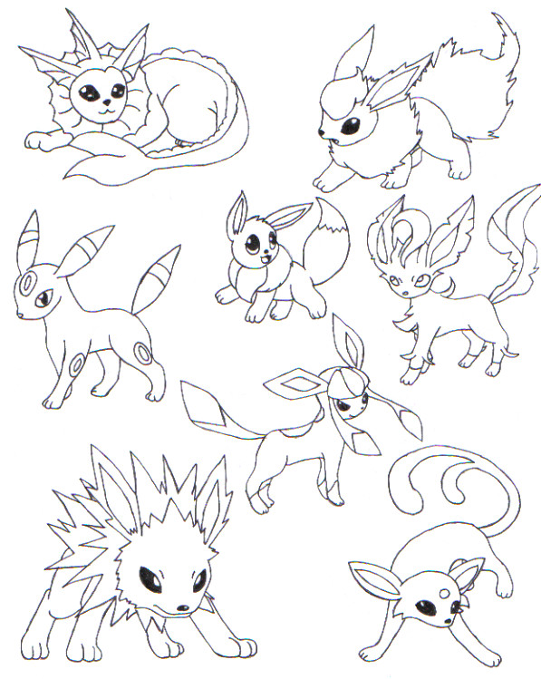 Pokemon Eevee Evolutions Coloring Pages All Art 597x749 Pokemon Eevee Evolutions Coloring Pages All Art