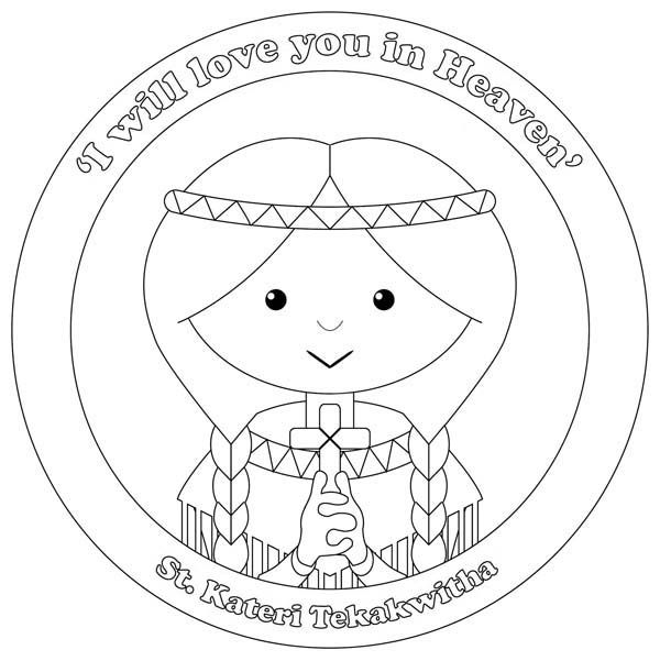 St Kateri Tekakwitha All Saints Day Coloring Page 600x601 St Kateri Tekakwitha All Saints Day Coloring Page