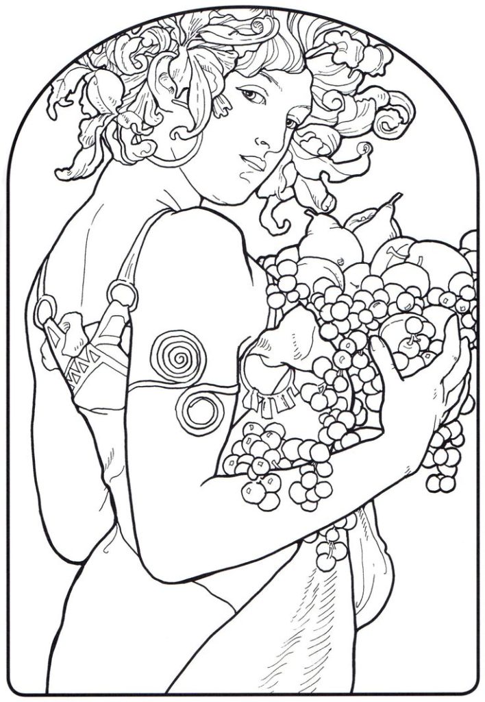 708x1024 Free Art Nouveau Coloring Book Pages Alphonse Mucha Coloring Book