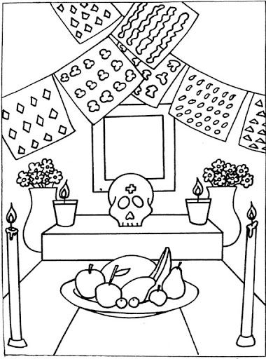 380x512 Dia De Los Muertos Coloring Pages Day Of The Dead Altar, Free