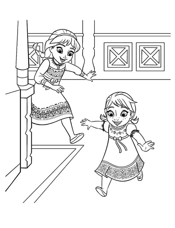 600x778 Little Anna And Elsa Running In The Hallway Coloring Pages Best