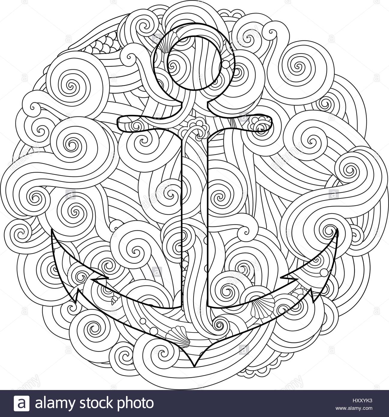 Coloring Page With Anchor In Wave Mandala. Zentangle Inspired 1296x1390 Coloring Page With Anchor In Wave Mandala. Zentangle Inspired