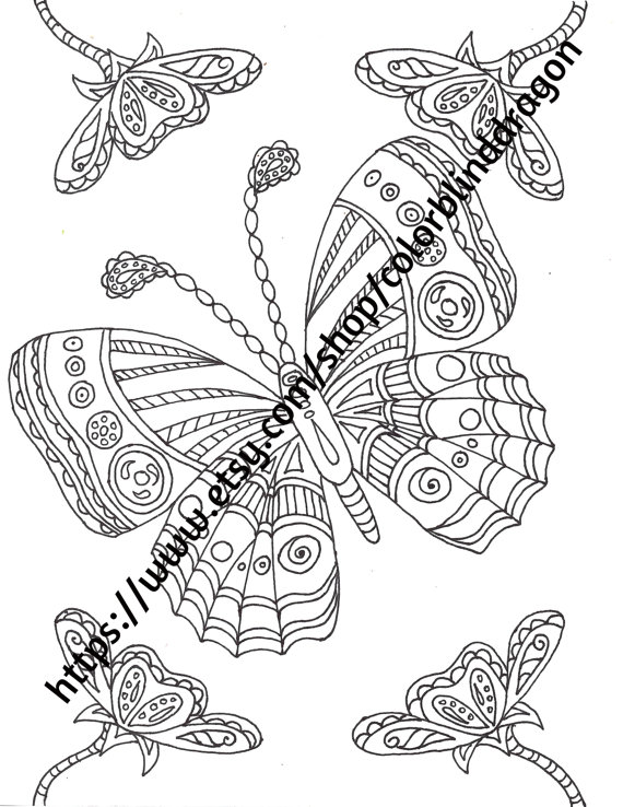 570x738 Butterfly Amp Anemone Coloring Page By Colorblinddragon On Etsy