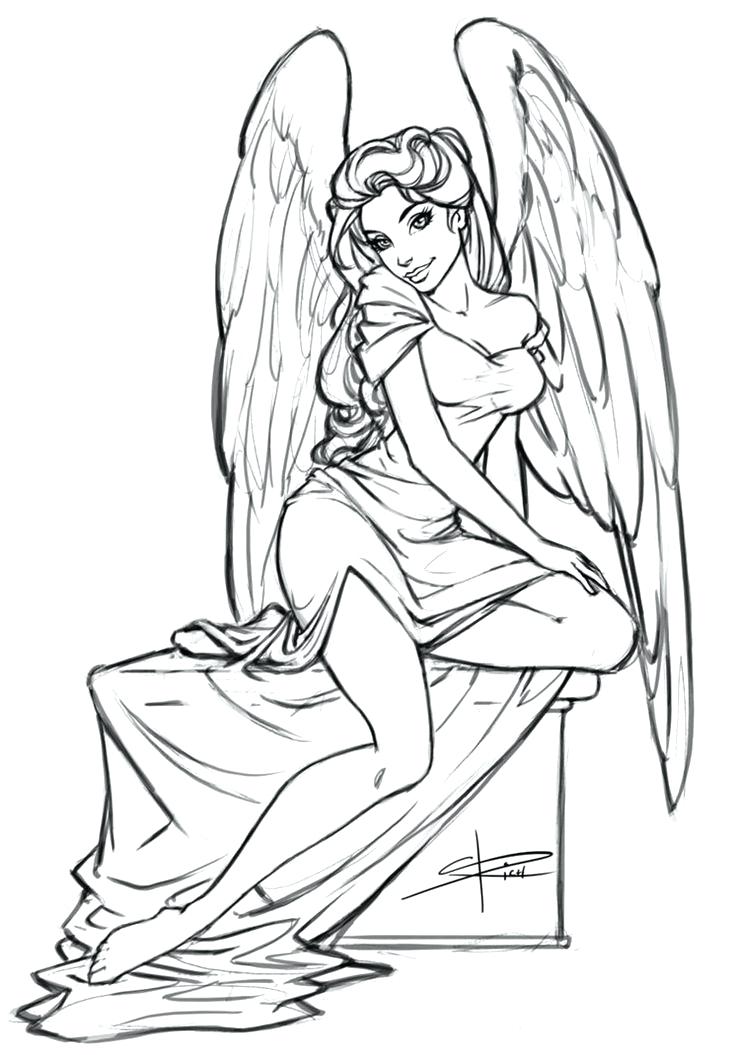 736x1055 Angels Coloring Pages Free Angel Coloring Pages Cute Angel 5 Blue