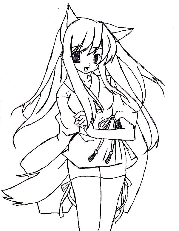 Cat Girl In Japanese Anime Coloring Page And Pages 600x776 Cat Girl In Japanese Anime Coloring Page And Pages