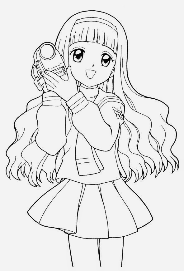 591x868 Anime Girl Coloring Pages Holding Camera