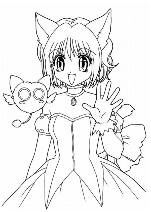 Anime Girl As Neko Coloring Page 600x843 Anime Girl As Neko Coloring Page