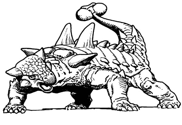 600x414 Ankylosaurus Threat With Club Tail Coloring Page