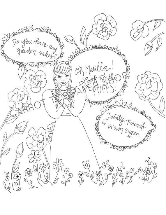 Anne Of Green Gables Coloring Page Adult Coloring Literary 570x737 Anne Of Green Gables Coloring Page Adult Coloring Literary