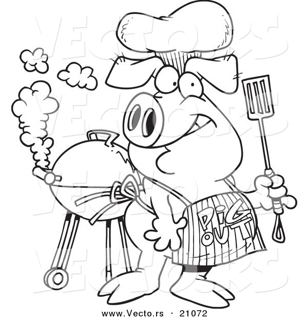 600x620 Vector Of A Cartoon Bbq Pig Wearing A Pig Out Apron
