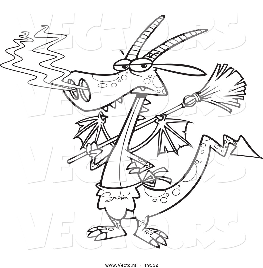 1024x1044 Vector Of A Cartoon Dragon Wearing An Apron And Holding A Broom