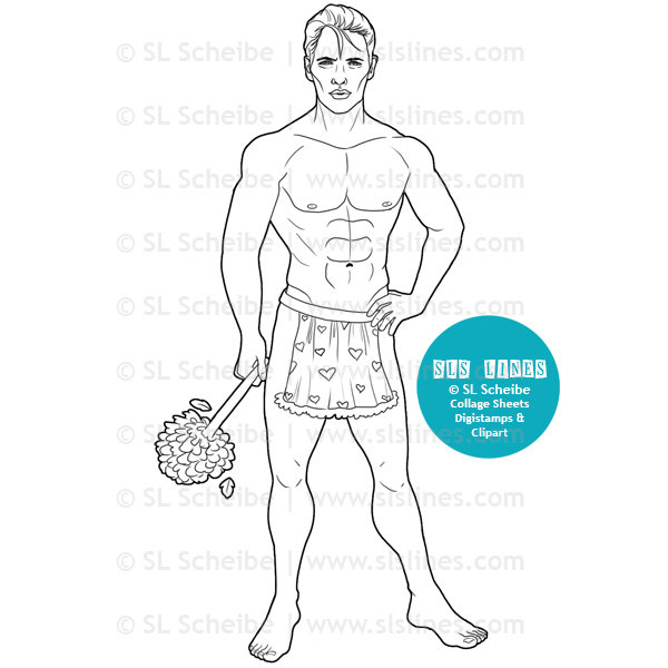 600x600 Hot Man In Apron Digital Stamp Digistamp Naked Man
