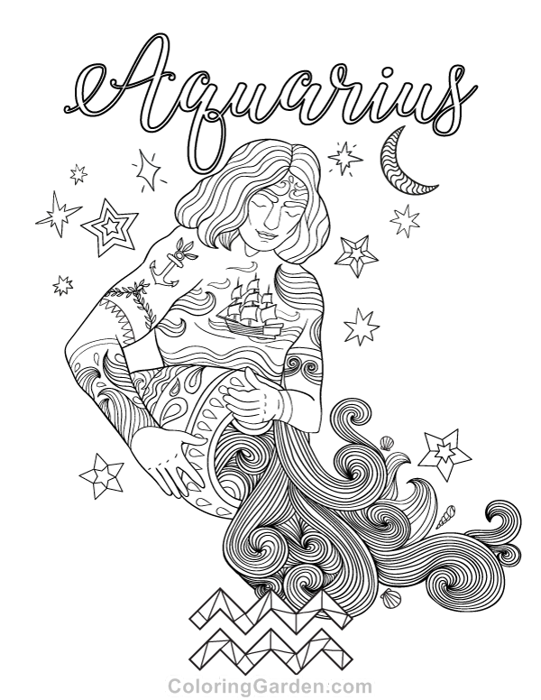 600x776 Free Printable Aquarius Adult Coloring Page. Download It In Pdf