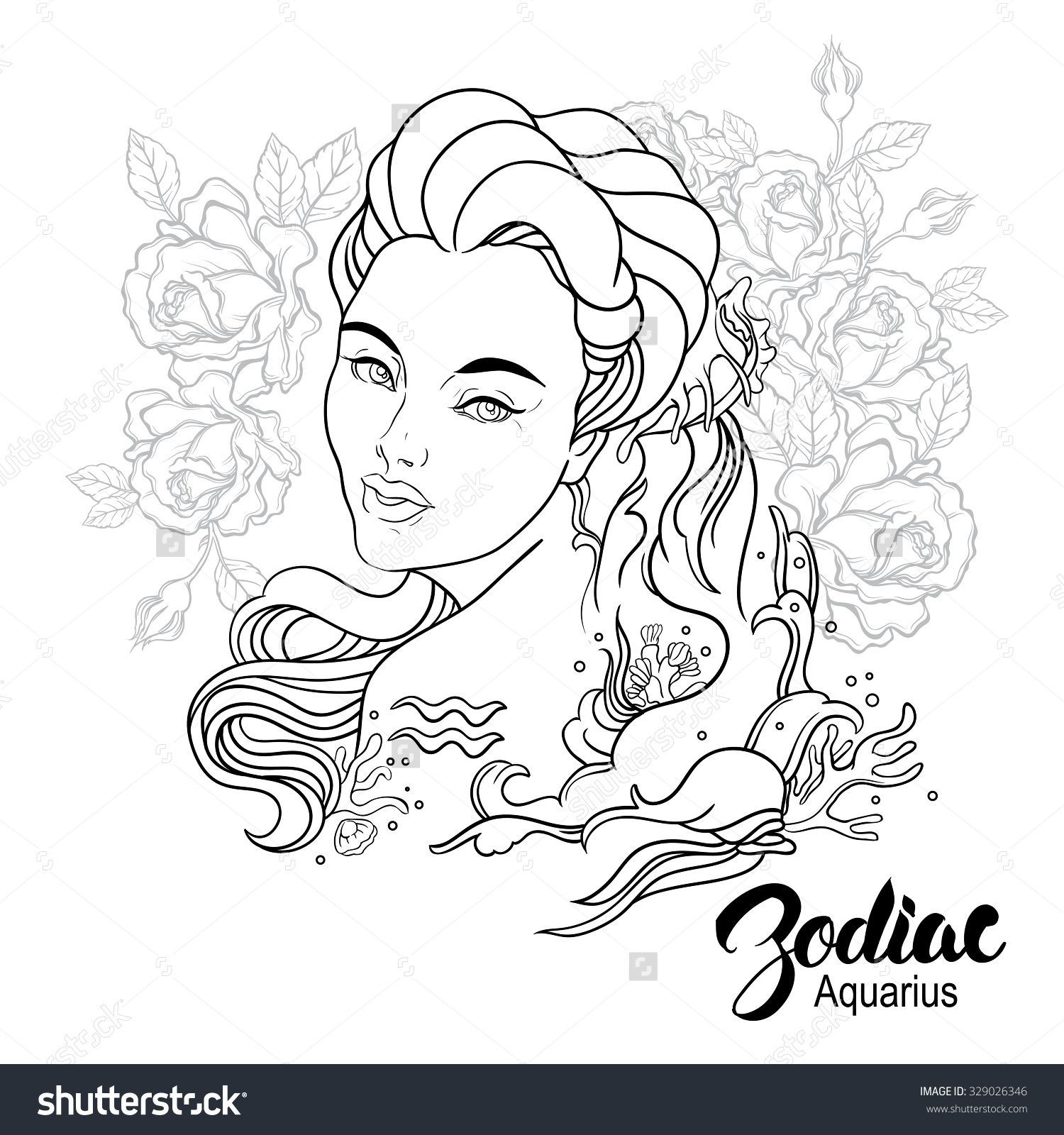 1500x1600 Stock Photo Zodiac Illustration Of Aquarius As Girl With Flowers