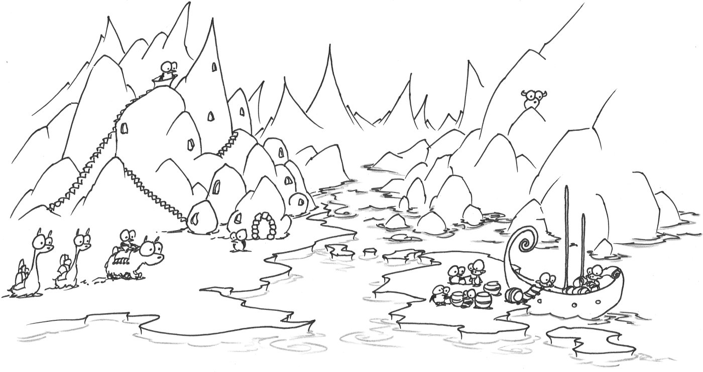 1400x742 Coloring Page An Arctic Penguin Village