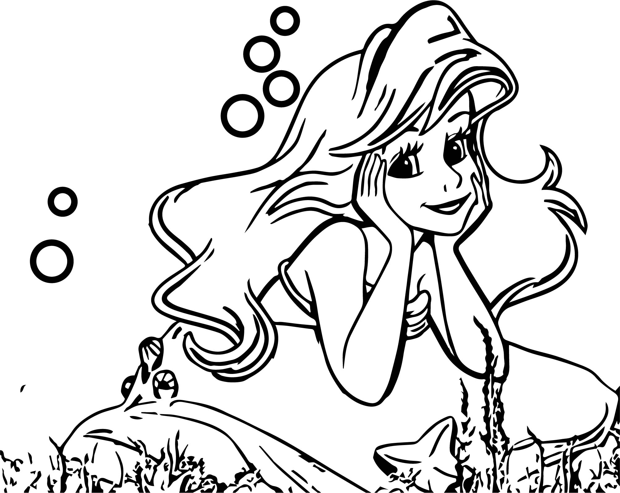 2005x1594 Cute Thinking Ariel Mermaid Coloring Page Wecoloringpage