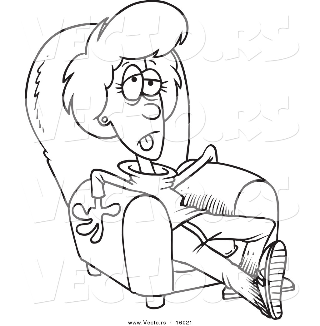 1024x1044 Vector Of A Cartoon Exhausted Girl Sitting In An Arm Chair
