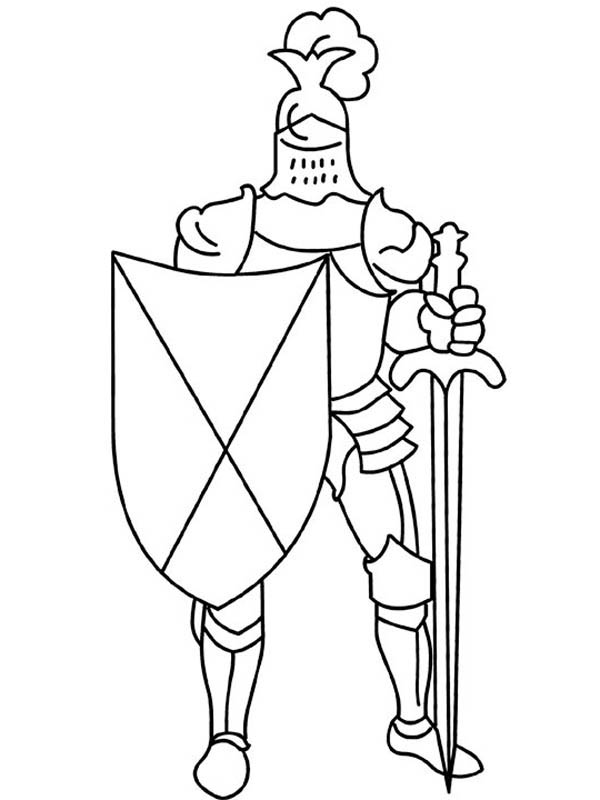 Knight Armor With Sword And Shield In Middle Ages Coloring Page 600x800 Knight Armor With Sword And Shield In Middle Ages Coloring Page