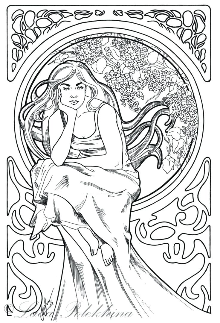 Art Nouveau Coloring Pages Page Adult Book In Deco 736x1079 Art Nouveau Coloring Pages Page Adult Book In Deco