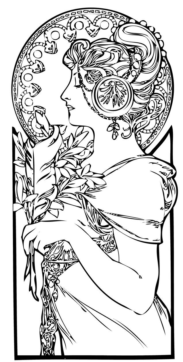 Art Nouveau Coloring Pages To Download And Print For Free 636x1255 Art Nouveau Coloring Pages To Download And Print For Free