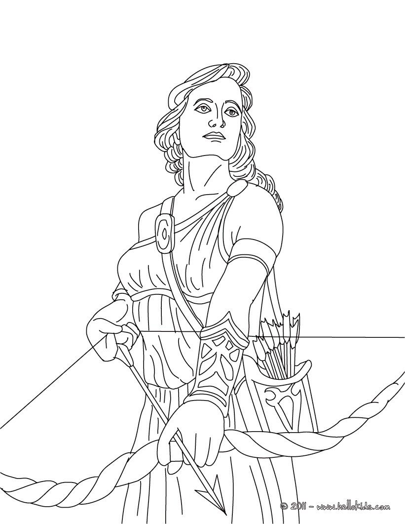 821x1061 Kleurplaat Artemis The Greek Goddess Of Hunting Coloring Page