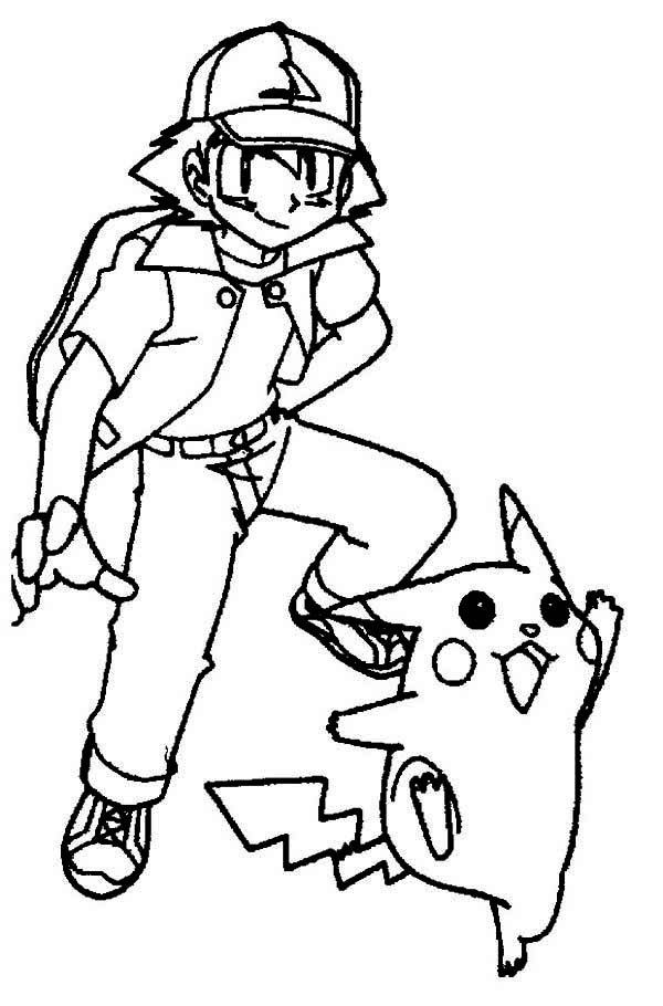 Pikachu And Ash In Ready Position Coloring Page 600x910 Pikachu And Ash In Ready Position Coloring Page