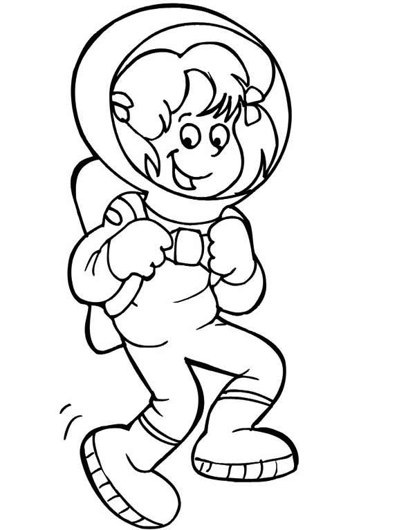 An Astronaut Girl Doing A Moon Walk Coloring Page 600x767 An Astronaut Girl Doing A Moon Walk Coloring Page