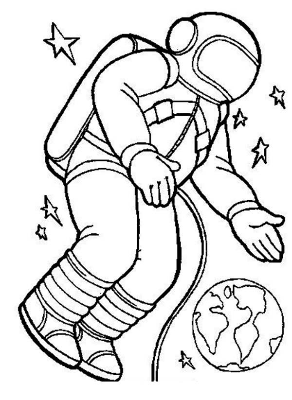 An Astronaut In The Spacesuit In The Orbit Coloring Page 600x823 An Astronaut In The Spacesuit In The Orbit Coloring Page
