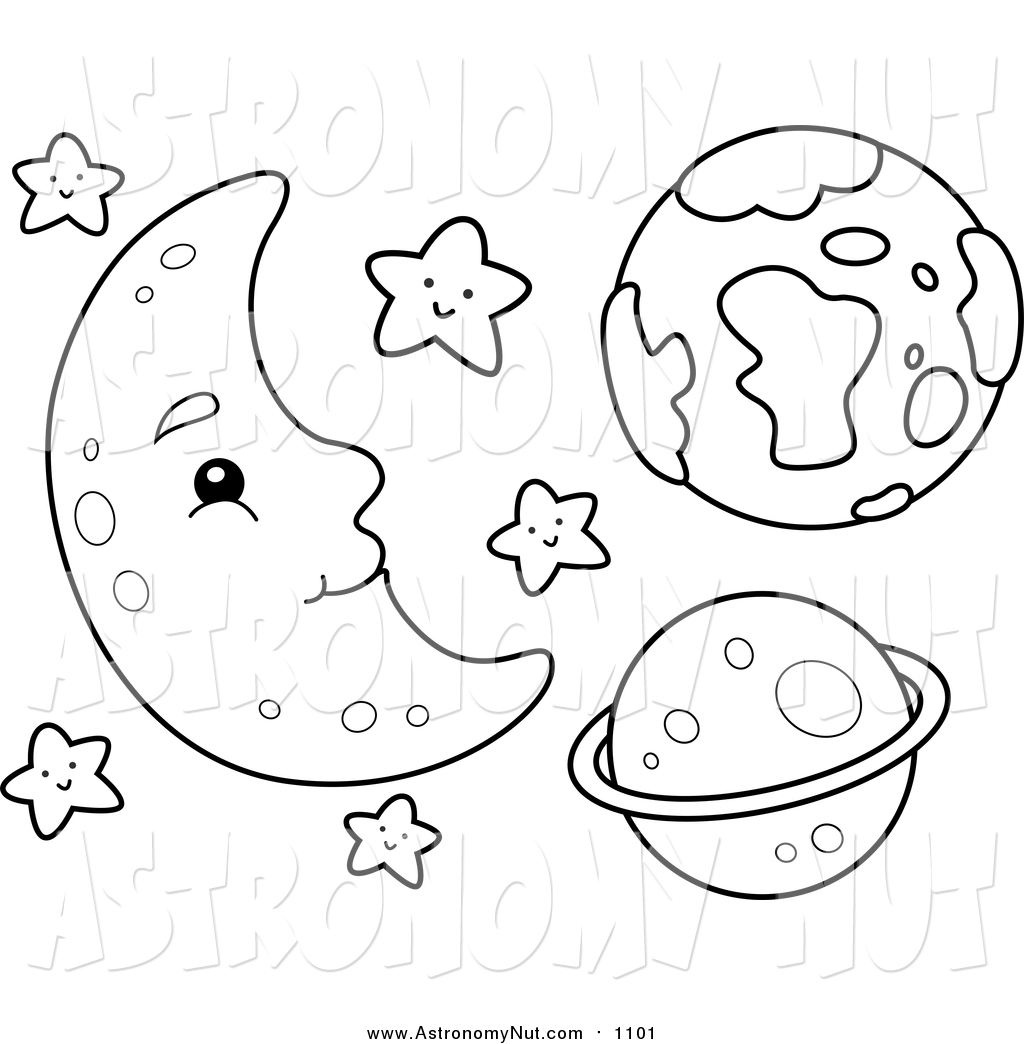 1024x1044 Clipart Of A Lineart Happy Moon With Stars And Planets By Bnp