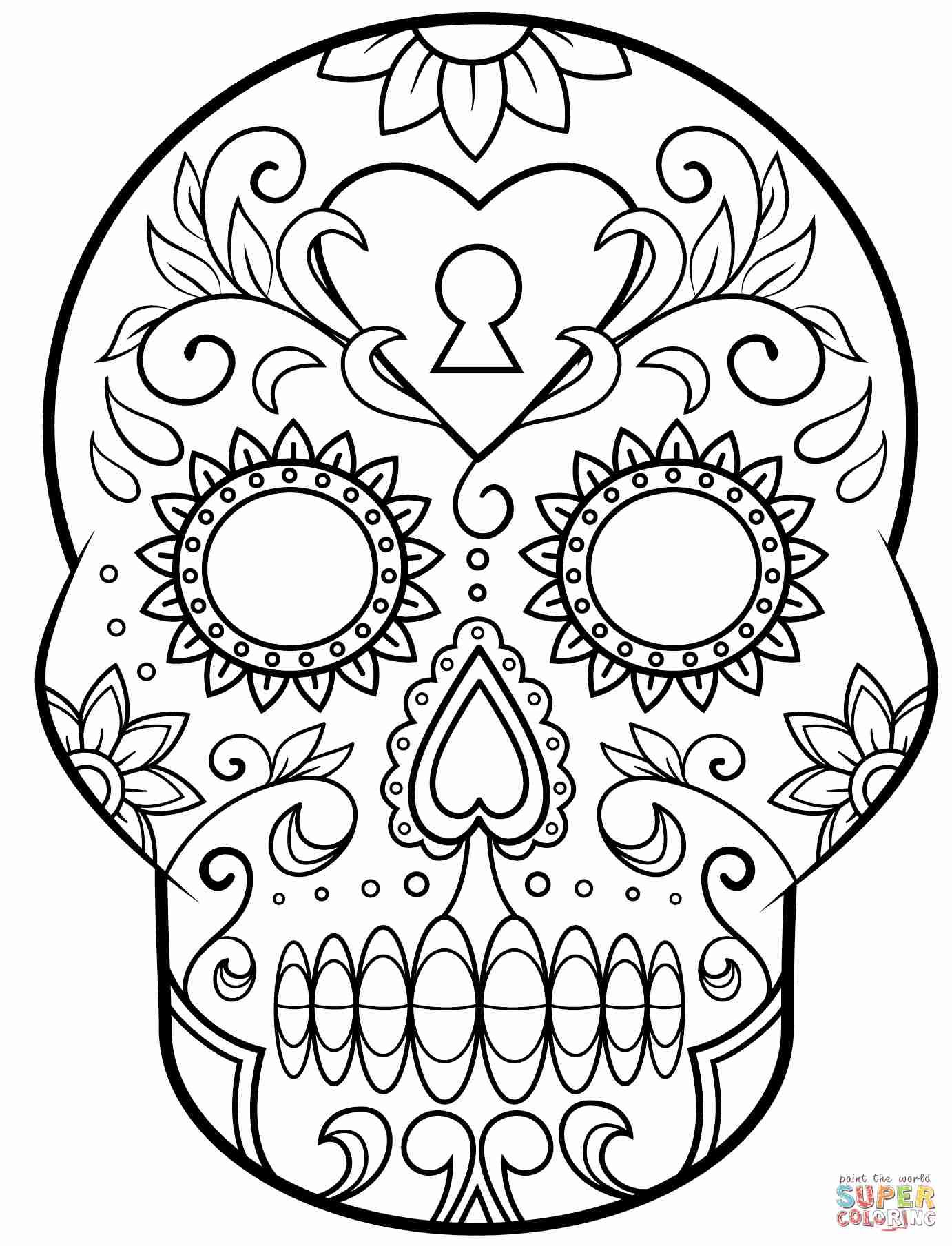 1382x1809 Day Of The Dead Sugar Skull Coloring Page Free Printable