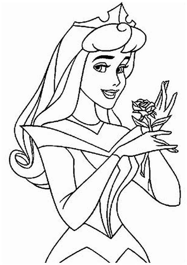 Princess Aurora And A Beautiful Flower Coloring Page 600x849 Princess Aurora And A Beautiful Flower Coloring Page