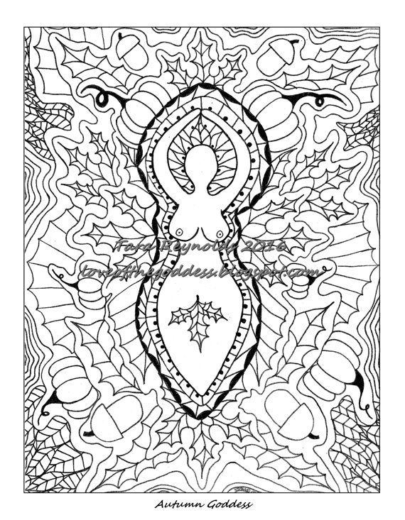 570x733 Mabon Goddess Mandala Coloring Page Fall Goddess Art Printable
