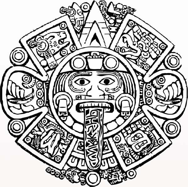 Aztec Calendar Stone Coloring Pages 600x598 Aztec Calendar Stone Coloring Pages