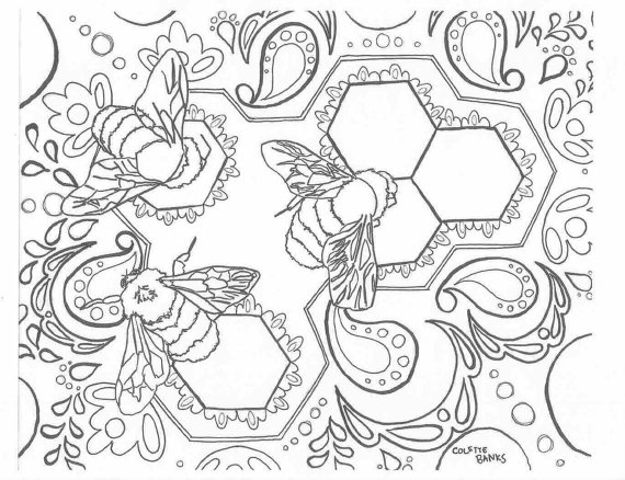 570x438 Bohemian Adult Coloring Page Bees Zentangle, Aztec, Tribal