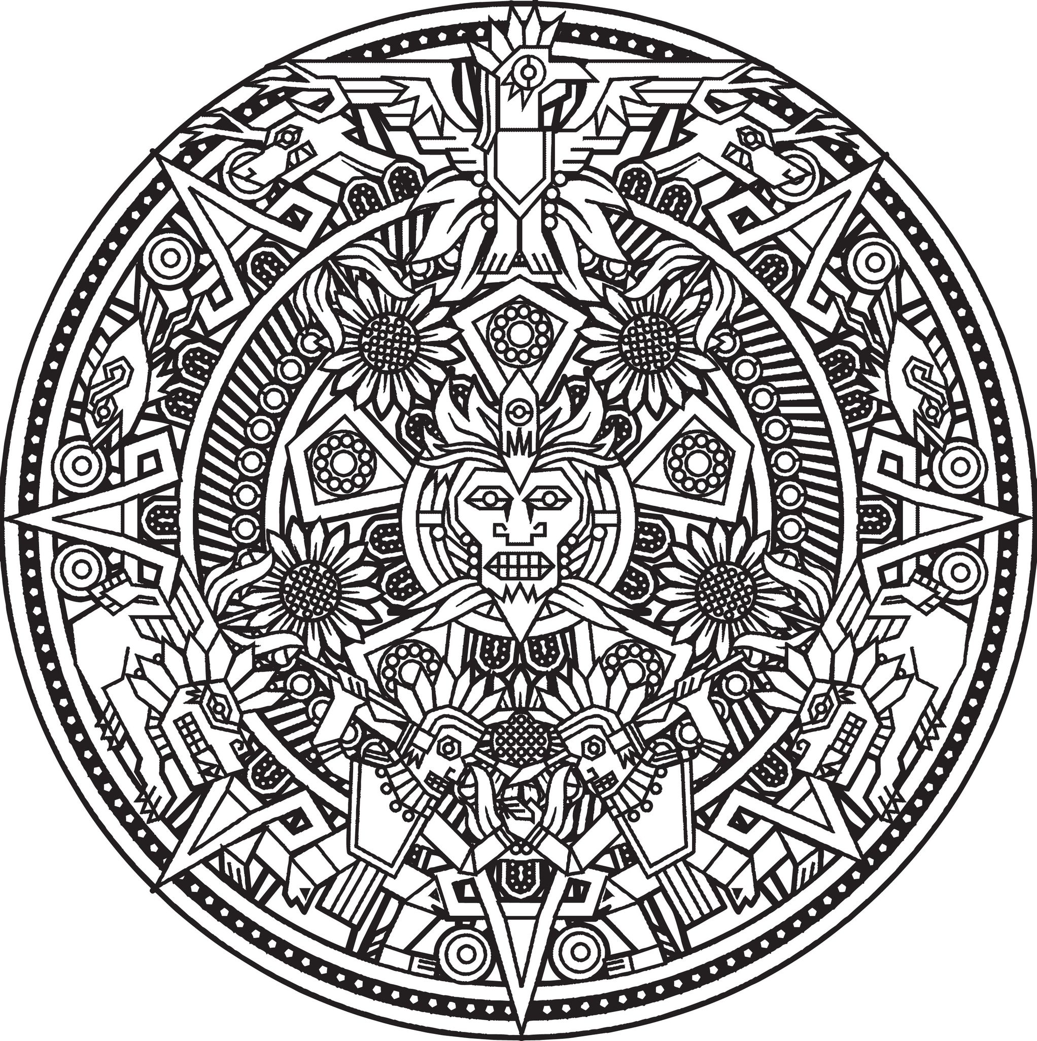 Calendar Aztec Calendar Coloring Page 2044x2052 Calendar Aztec Calendar Coloring Page