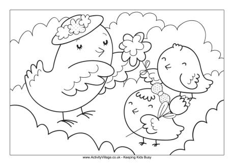 Mother And Baby Birds Colouring Page 460x325 Mother And Baby Birds Colouring Page