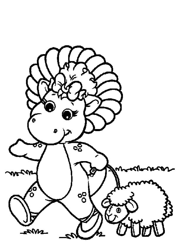 600x830 Barney Friend Baby Bop Walking With A Sheep Coloring Pages Best